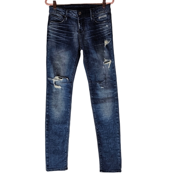RtA Midrise Blue Skinny Distress Blue Jeans 26 Preowned - Picture 1 of 8